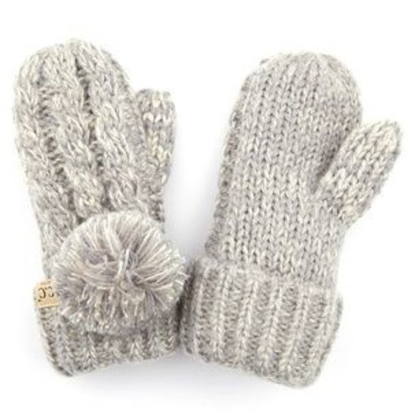 C.C Two Tone Ribbed Children Mitten Gloves W. Pom - Picture 1 of 1